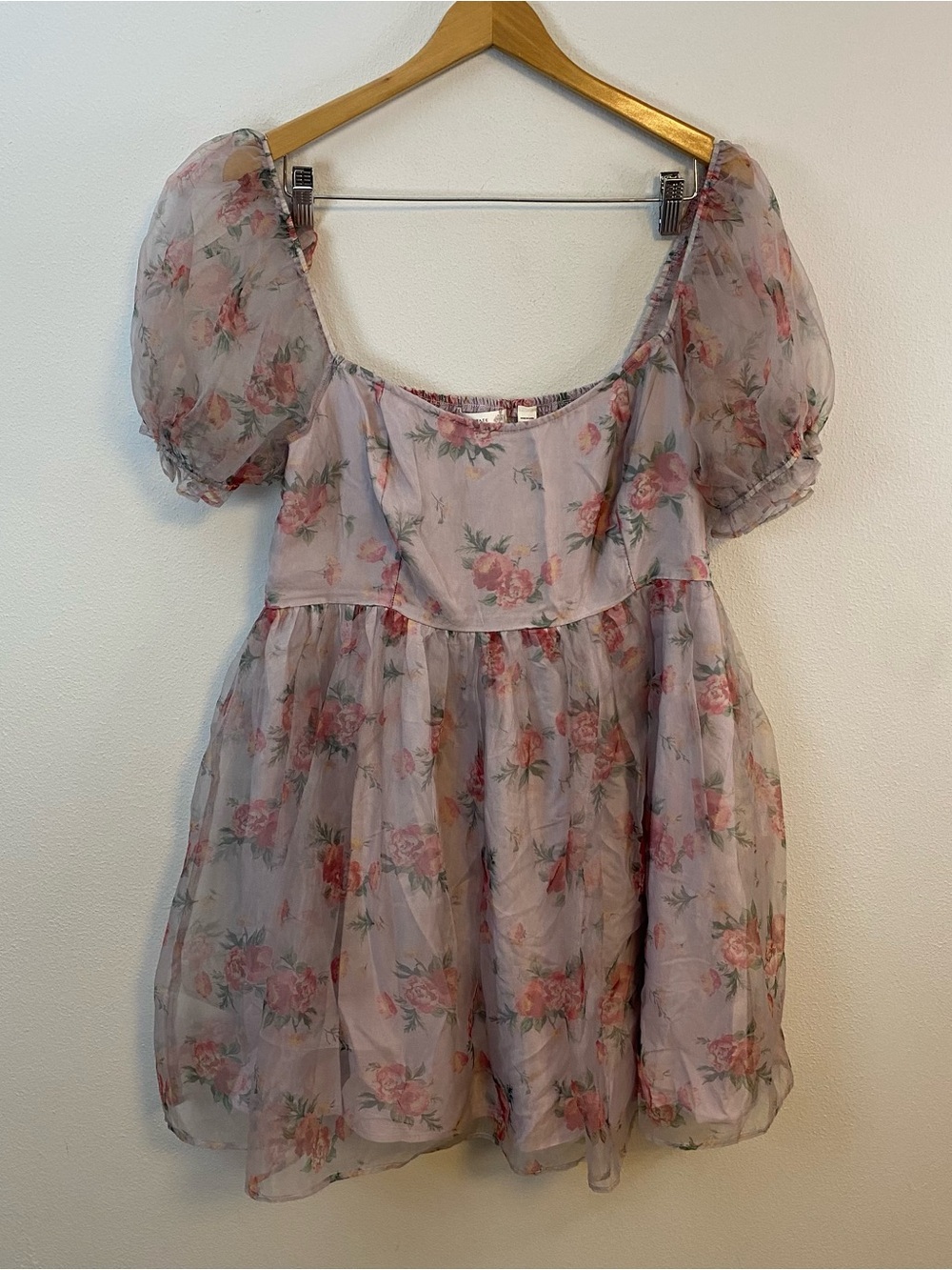 Altar’d State NWT Floral Puff Sleeve Ivory Pink Mini Dress Womens XXL